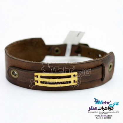 Gold and Leather Bracelet - Parallel lines Design-SB0528